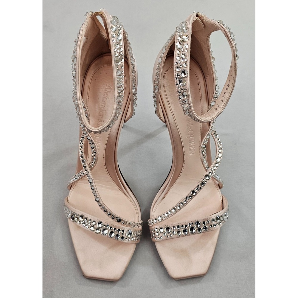 Alexander McQueen Pink Crystal Satin Strappy Heels EU 39 US 8.5 688065 Italy - Picture 8 of 16